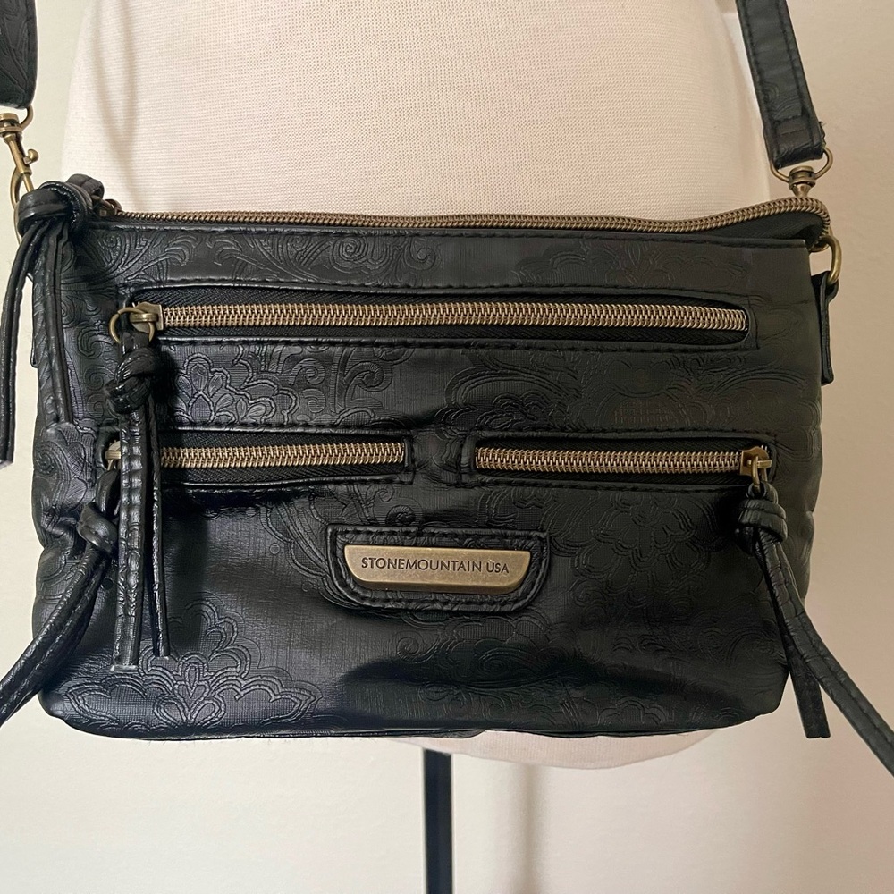 Stone Mountain Accessories Embossed Black Crossbody Bag Western Print